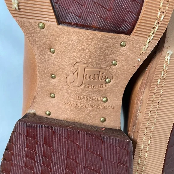 Justin Men's 10 EE Caddo BENT RAIL Western SQUARE TOE Boot Copper Brown BR740 - Picture 11 of 12